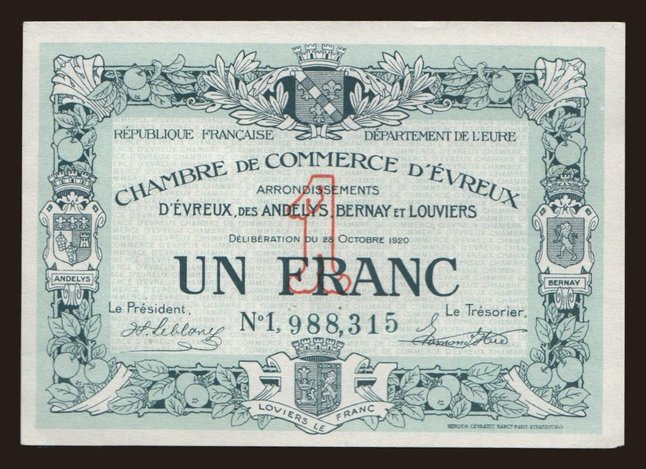 Evreux, 1 franc, 1920