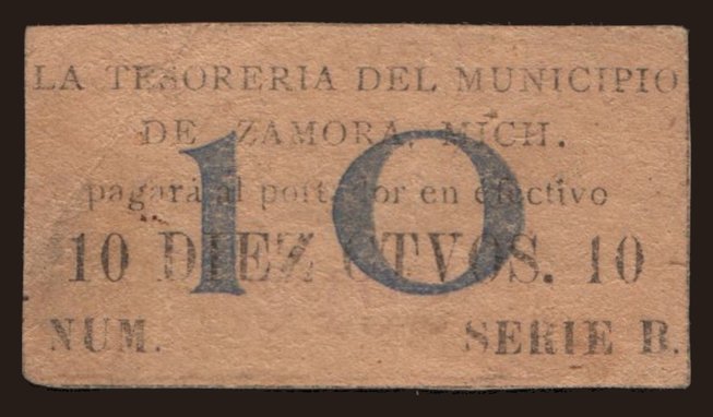 La Tesoreria del Municipio de Zamora, 10 centavos, 1915