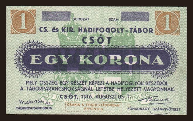 Csót, 1 krone, 1916