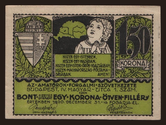 Budapest/ AFSZ, 1.50 korona, 1920