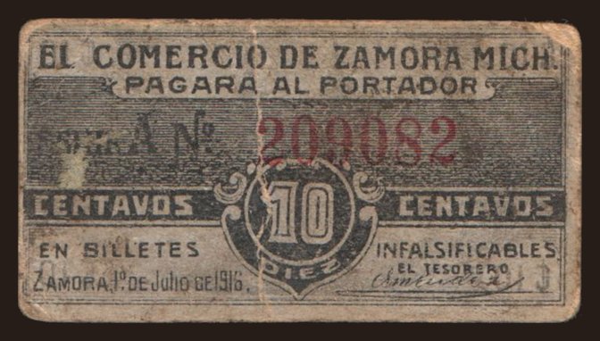 El Comercio de Zamora, 10 centavos, 1916