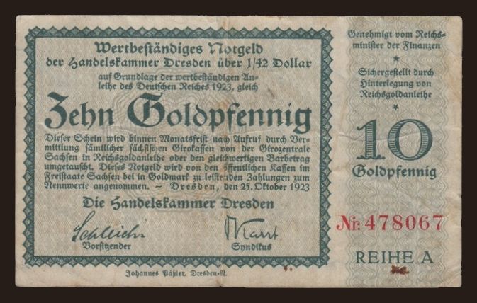 Dresden, 10 Goldpfennig, 1923