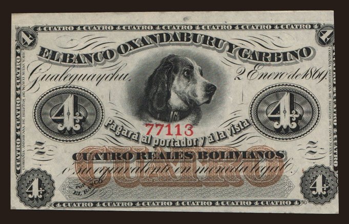 El Banco Oxandaburu y Garbino, 4 reales, 1869