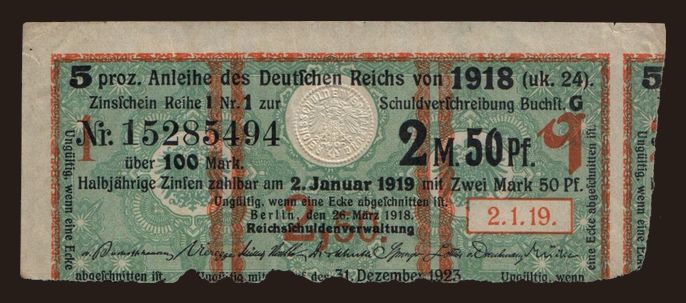 2.50 Mark, 1918