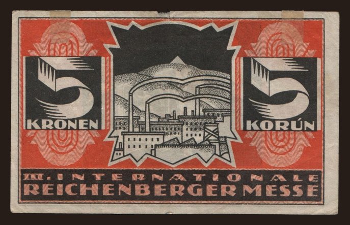 Reichenberg/ III. Internationale Reichenberger Messe, 5 Kronen, 1922
