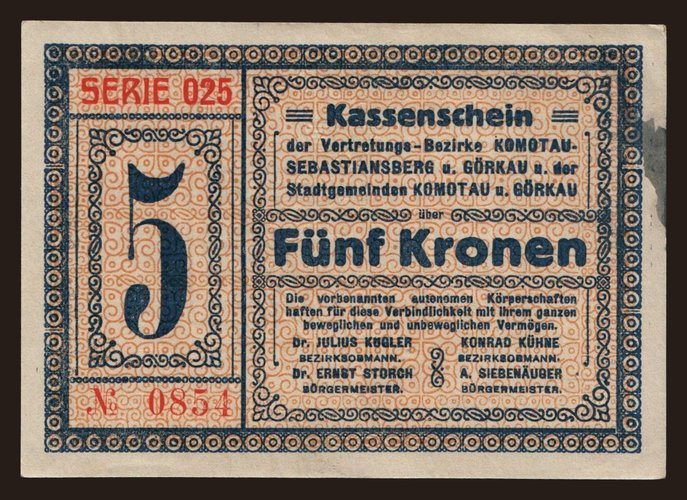 Komotau, 5 Kronen, 1918