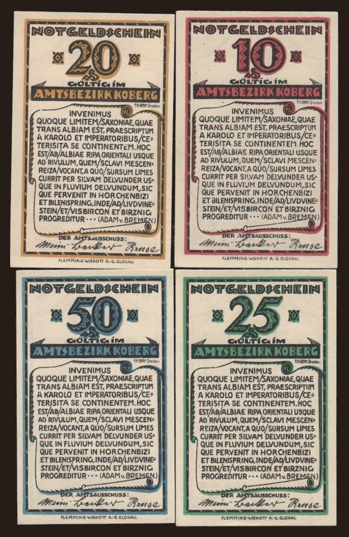 Koberg, 4x 10 - 50 Pfennig, 1921