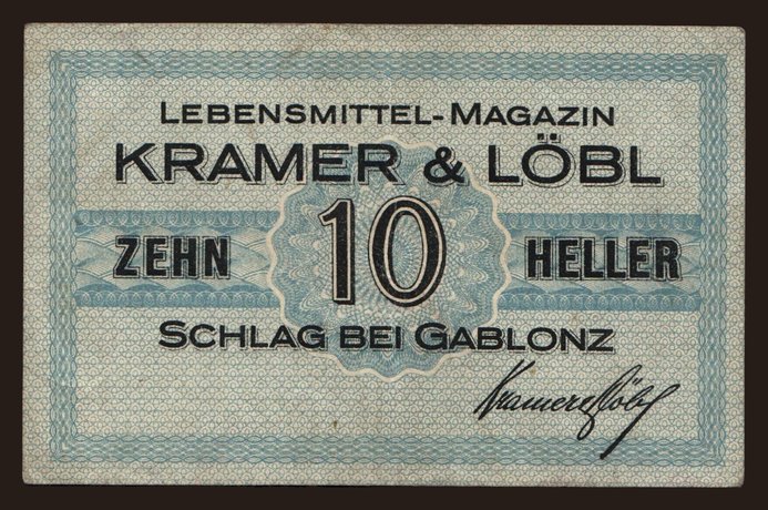 Schlag bei Gablonz/ Kramer & Löbl, 10 Heller, 191?