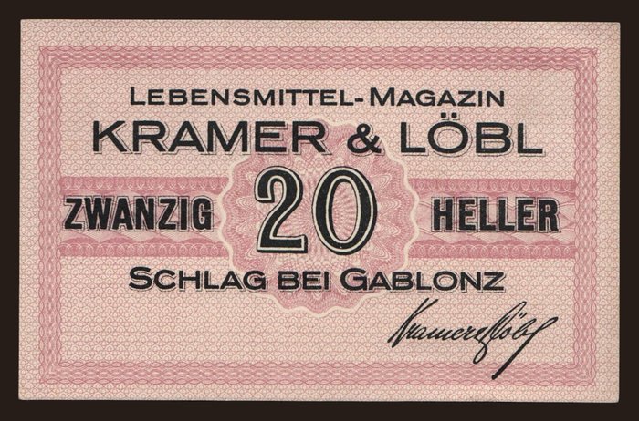 Schlag bei Gablonz/ Kramer & Löbl, 20 Heller, 191?