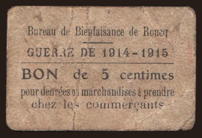 Roncq, 5 centimes, 1915