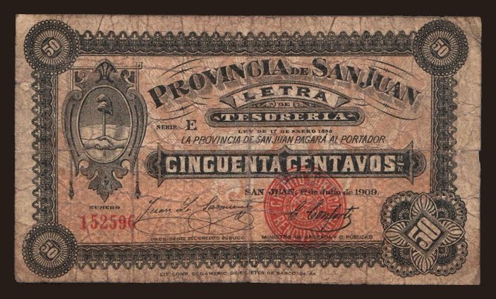 San Juan, 50 centavos, 1909