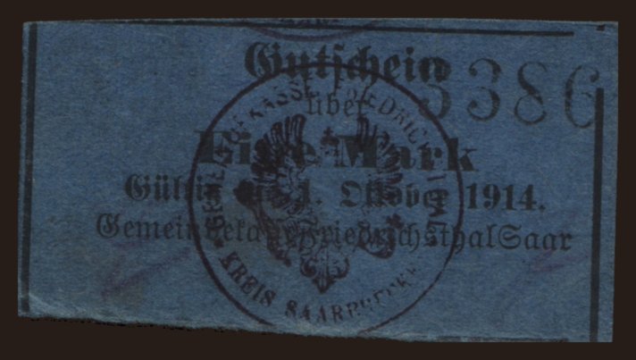 Friedrichsthal-Saar/ Gemeindekasse, 1 Mark, 1914