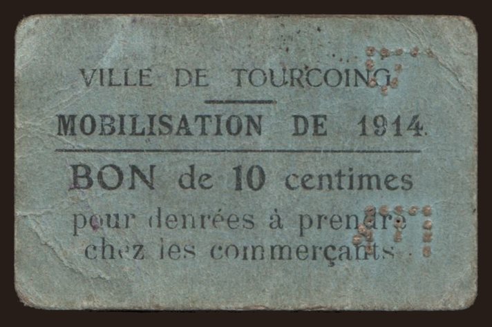 Tourcoing, 10 centimes, 1914
