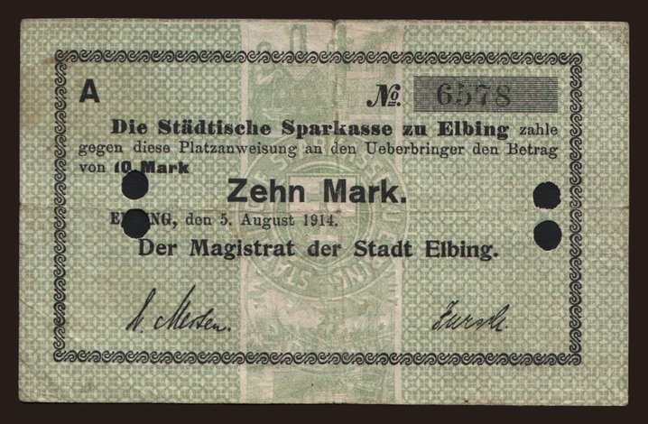 Elbing/ Elblag, 10 Mark, 1914