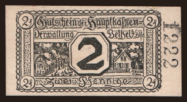 Bethel/ Hauptkassenverwaltung, 2 Pfennig, 191?