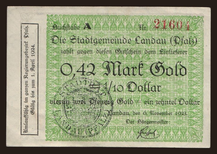 Landau, 0.42 Mark Gold, 1923