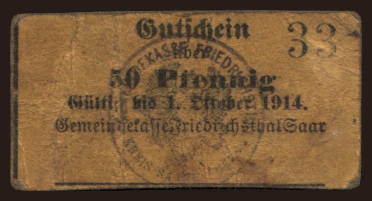 Friedrichsthal-Saar/ Gemeindekasse, 50 Pfennig, 1914