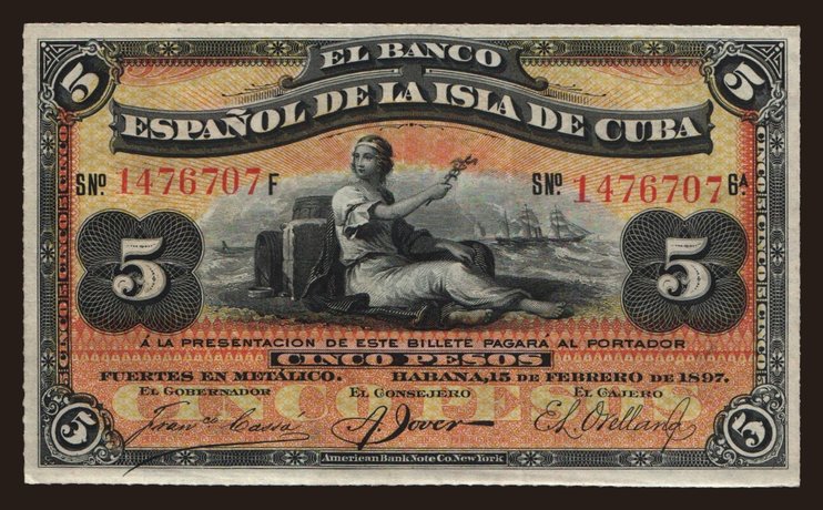 5 pesos, 1897