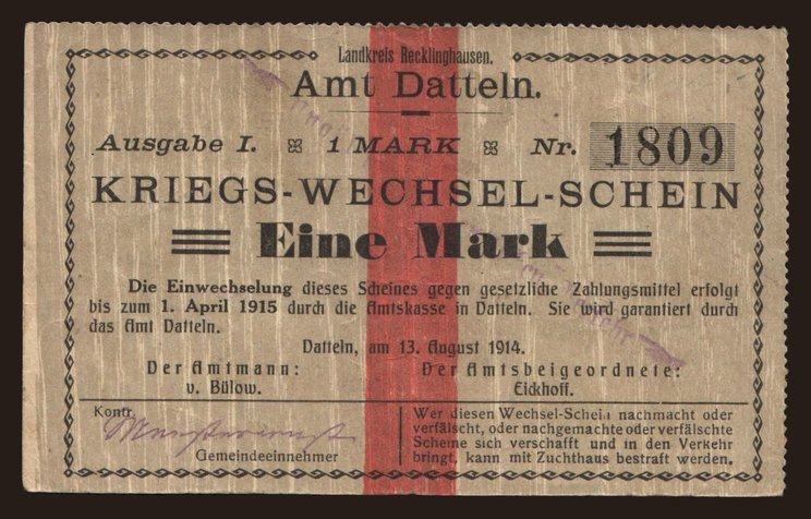 Datteln/ Amt, 1 Mark, 1914