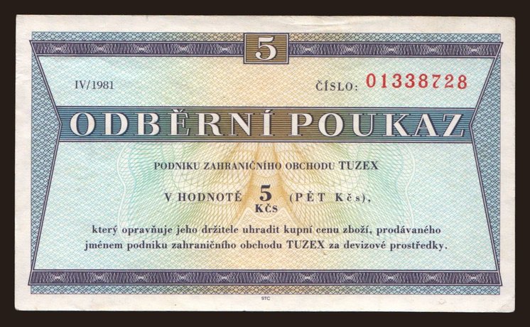 Tuzex, 5 korun, 1981