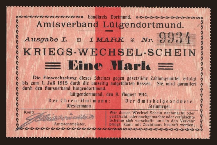 Lütgendortmund/ Amtsverband, 1 Mark, 1914