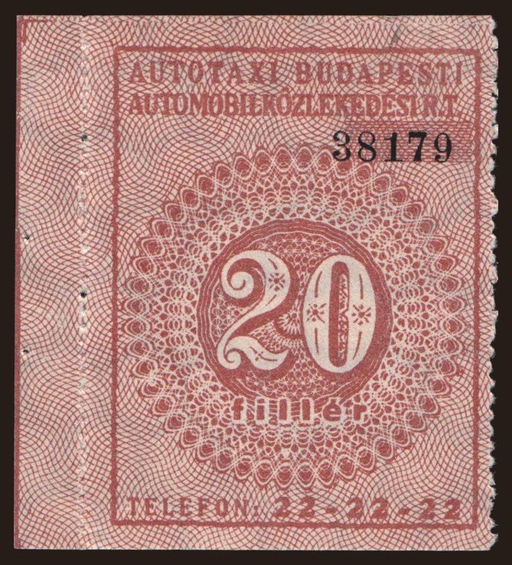 Budapest/ Autotaxi, 20 fillér, 194?