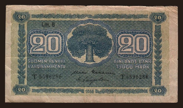20 markka, 1945, litt. B