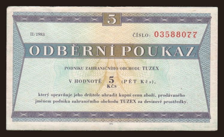 Tuzex, 5 korun, 1983