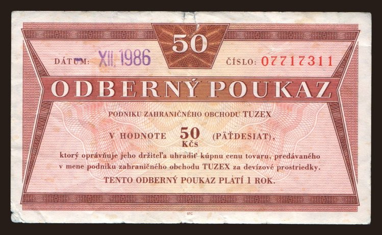 Tuzex, 50 korun, 1986