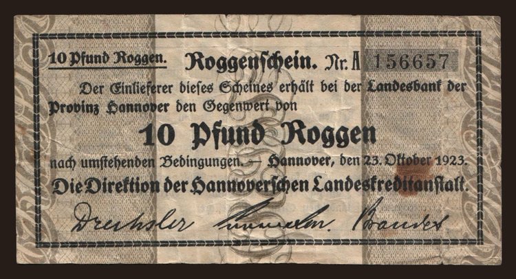 Hannover, 10 Pfund Roggen, 1923