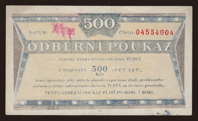 Tuzex, 500 korun, 1985, falsum