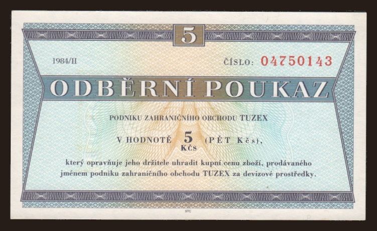 Tuzex, 5 korun, 1984