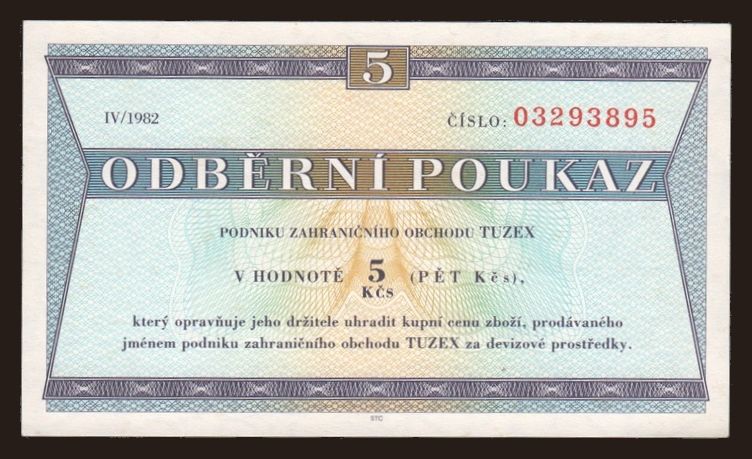 Tuzex, 5 korun, 1982