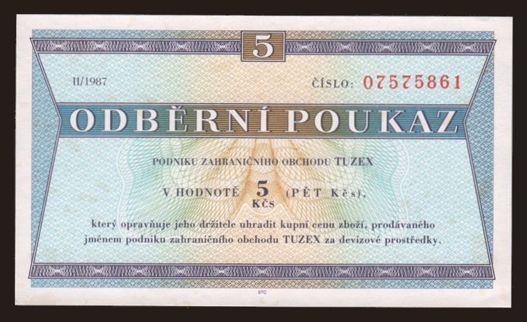 Tuzex, 5 korun, 1987