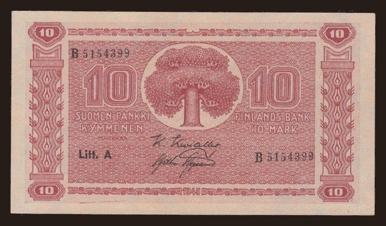 10 markkaa, 1945, Litt.A