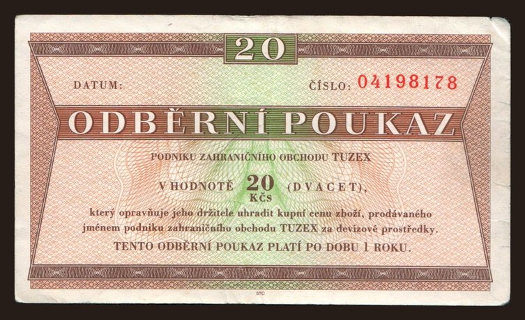 Tuzex, 20 korun, 1980