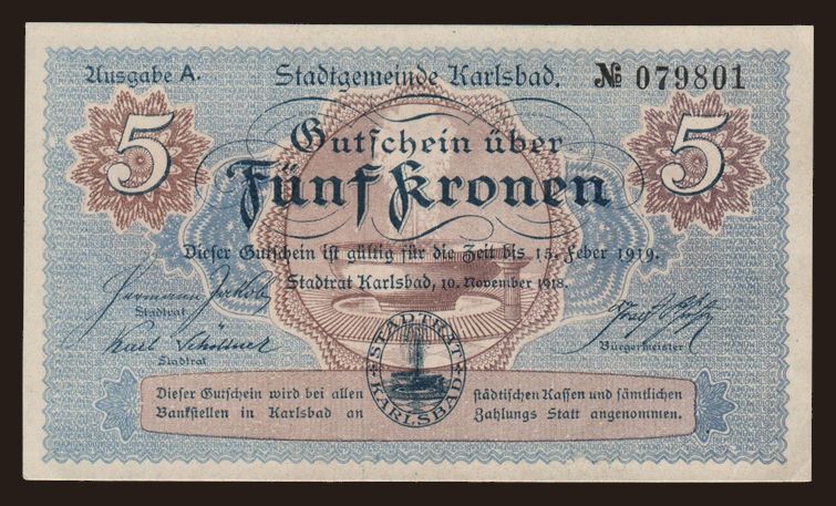 Karlsbad, 5 Kronen, 1918