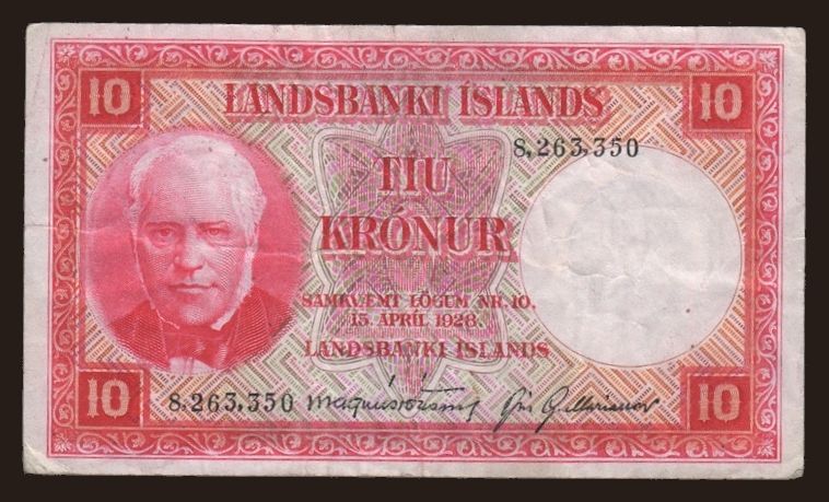 10 kronur, 1928