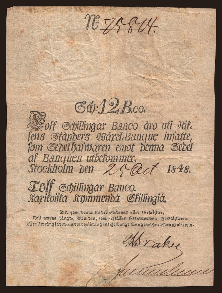 12 schillingar, 1848
