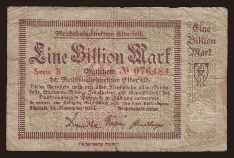 Elberfeld, 1.000.000.000.000 Mark, 1923
