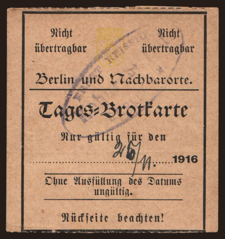Berlin, Tages-Brotkarte, 1916