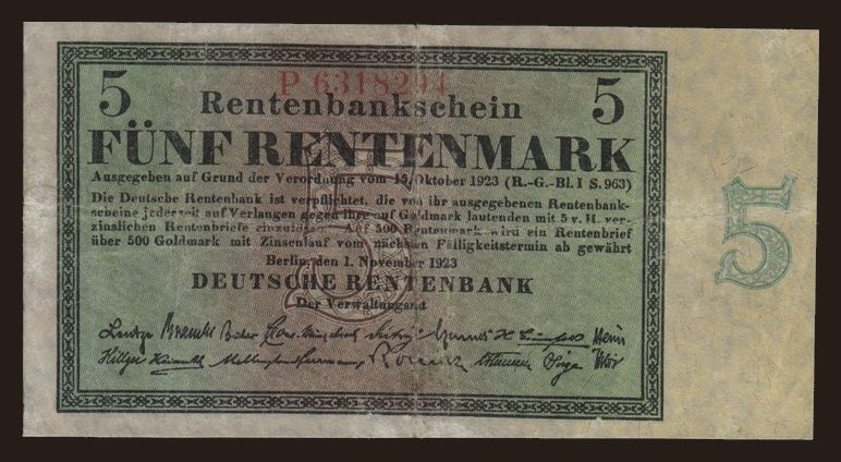 5 Rentenmark, 1923