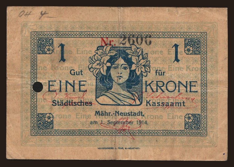 Mährisch Neustadt, 1 Krone, 1914