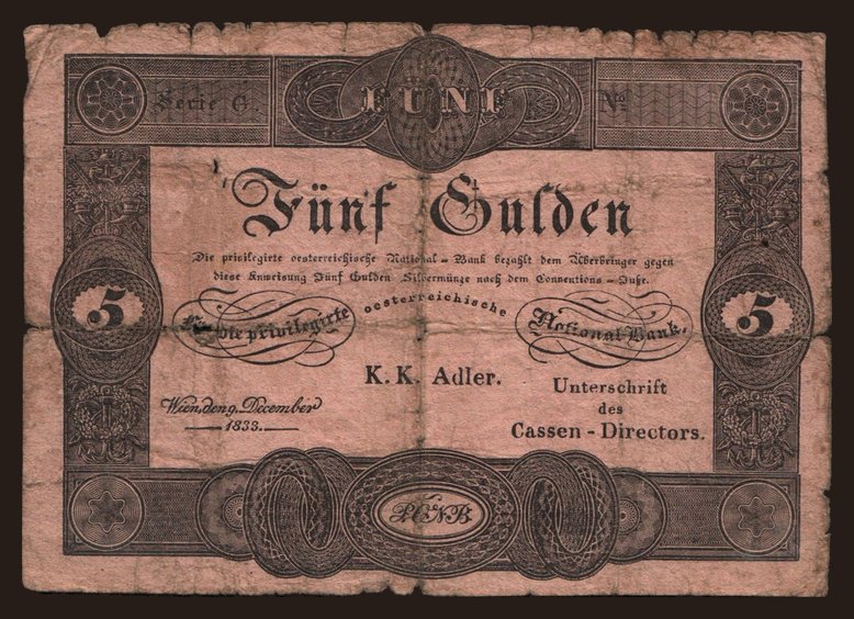 5 gulden, 1833, formular