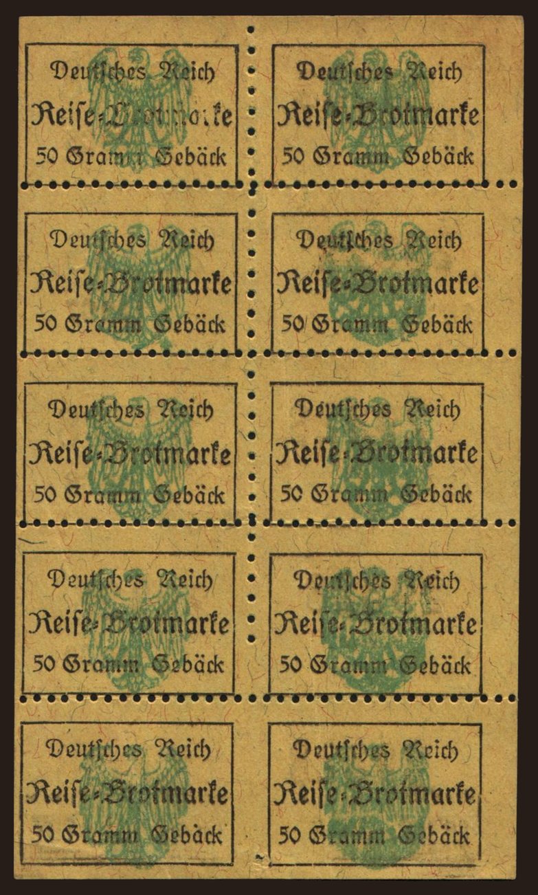 Deutsches Reich, Reise-Brotmarke, 10x 50 Gramm