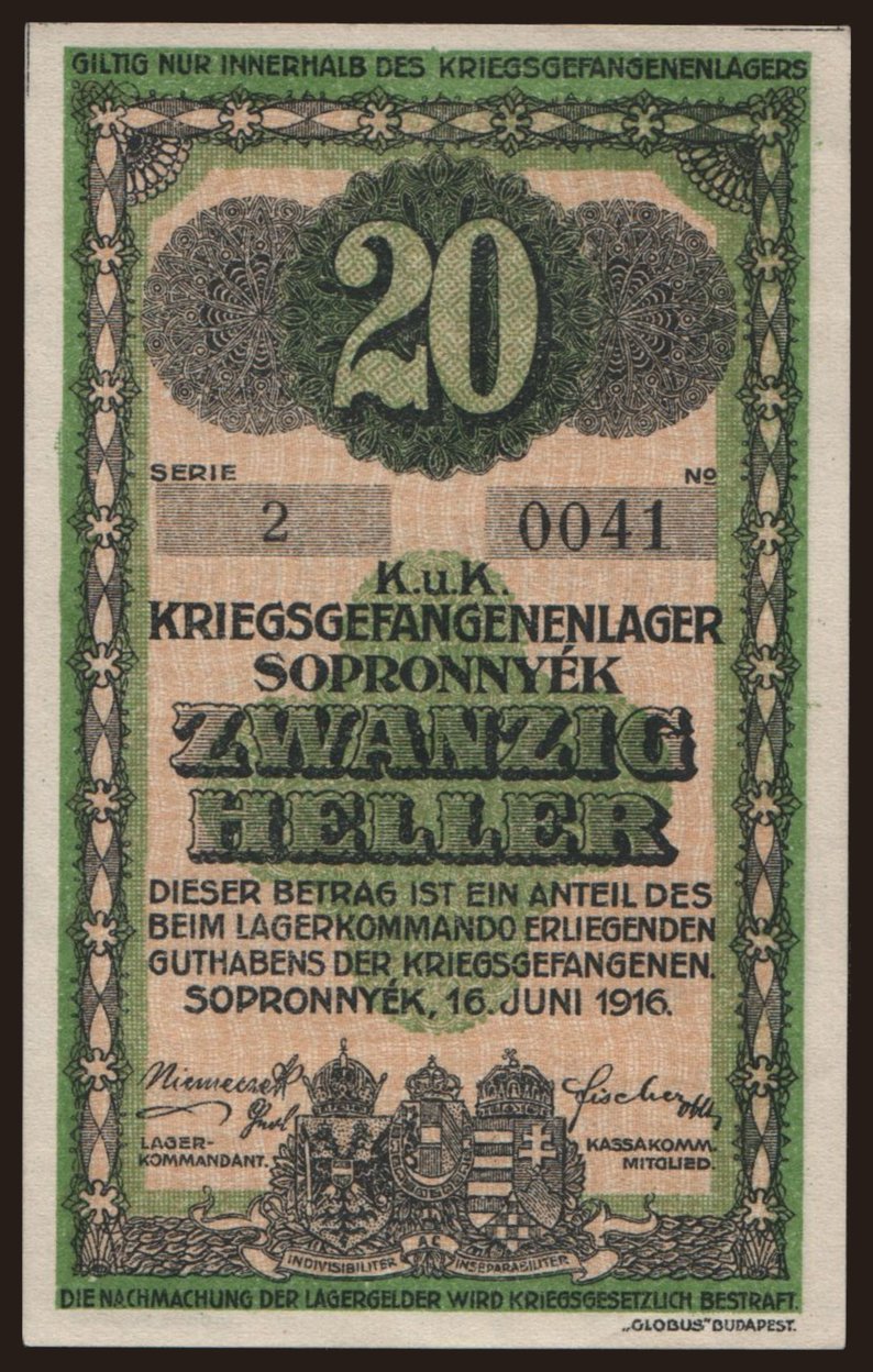 Sopronnyék, 20 Heller, 1916