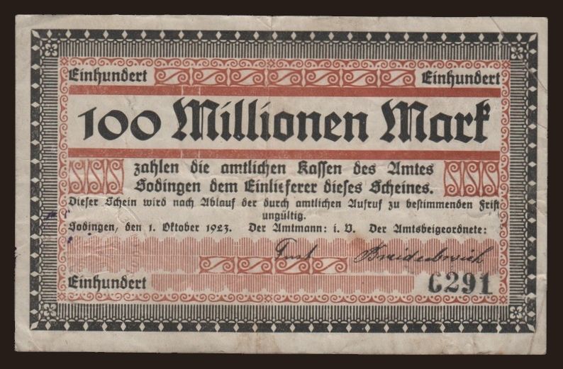 Sodingen/ Amt, 100.000.000 Mark, 1923