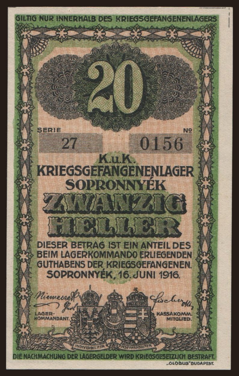 Sopronnyék, 20 Heller, 1916
