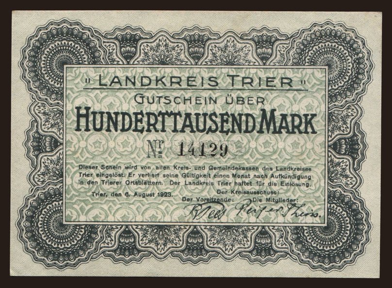 Trier/ Landkreis, 100.000 Mark, 1923