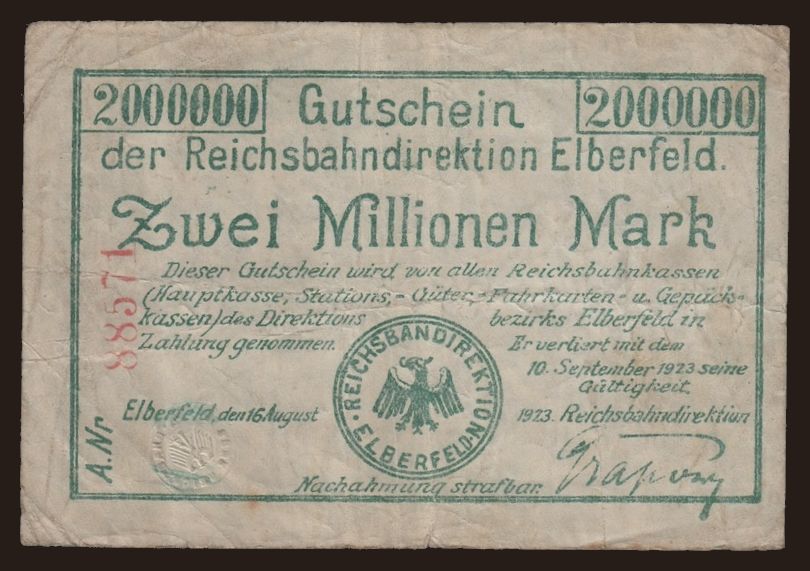 Elberfeld, 2.000.000 Mark, 1923